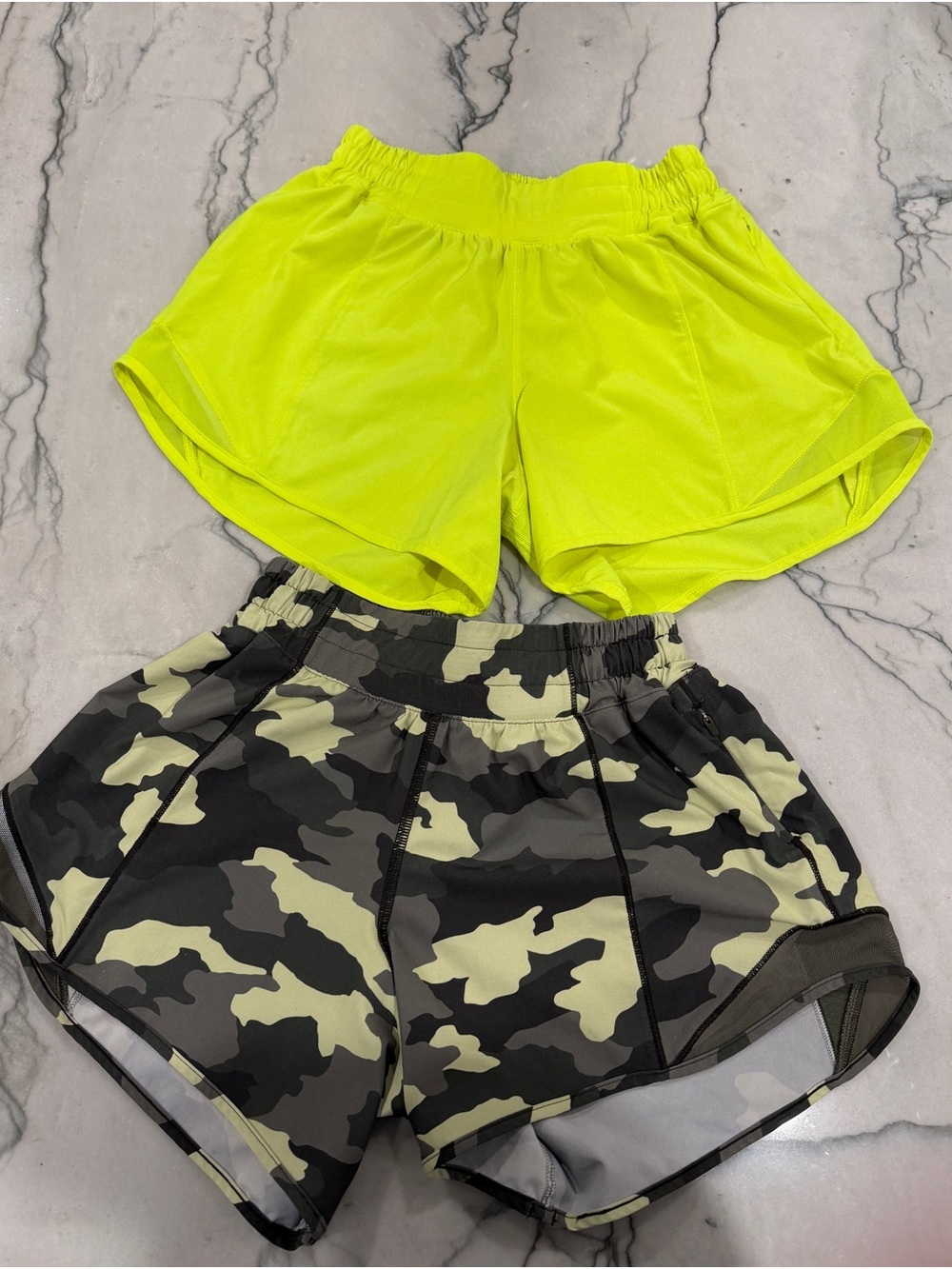 Women’s Lululemon Neon Yellow and Camo Athletic Short Bundle (Size 2)
